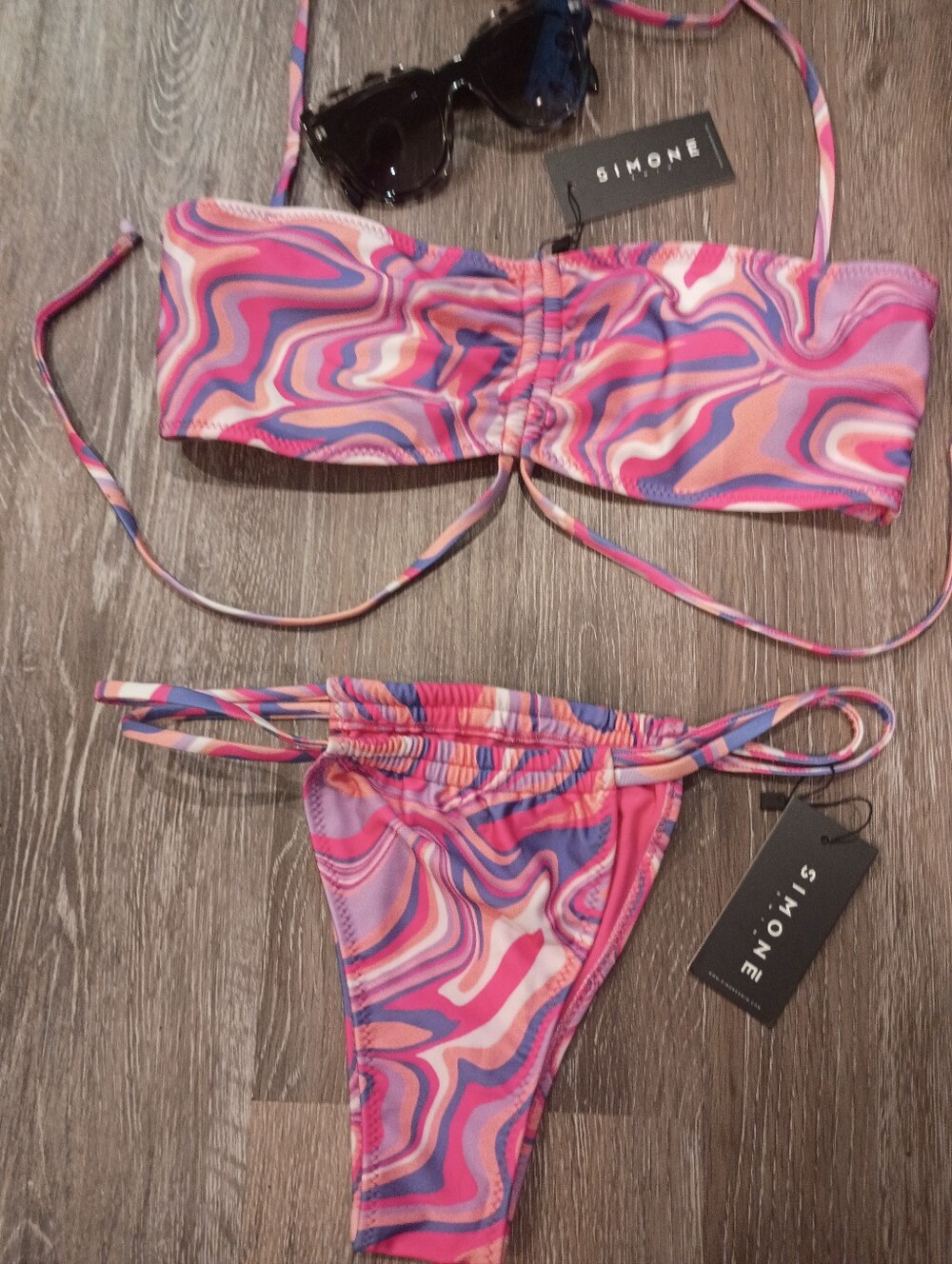 SIMONE PERELE SZ M BANDEAU MIDRIFF STRINGS BRAZILIAN BOTTOMS NWT 2 PIECE BATHING